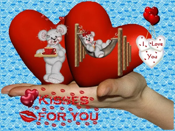 Een hand houdt schattige teddyberen met harten en zoeningen.