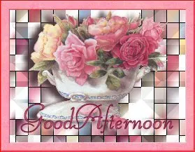 ᐅ goedemiddag plaatjes - Goedemiddag plaatjes Aquarel bloemen in een schaal met de tekst "Good Afternoon".