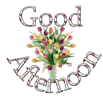 ᐅ goedemiddag plaatjes - Goedemiddag plaatjes Tekst in kleurrijke letters "Good Afternoon" met een boeket bloemen eronder.