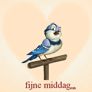 Goedemiddag Plaatjes - Een blauwe vogel op een tak met de tekst "fijne middag".