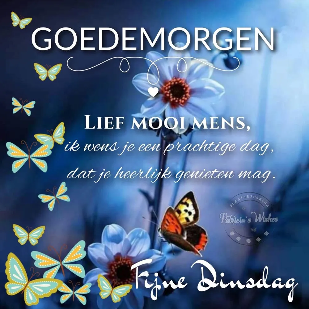 ᐅ goedemorgen afbeeldingen met tekst - Goedemorgen plaatjes Een blauwe achtergrond met bloemen en vlinders, met inspirerende tekst.