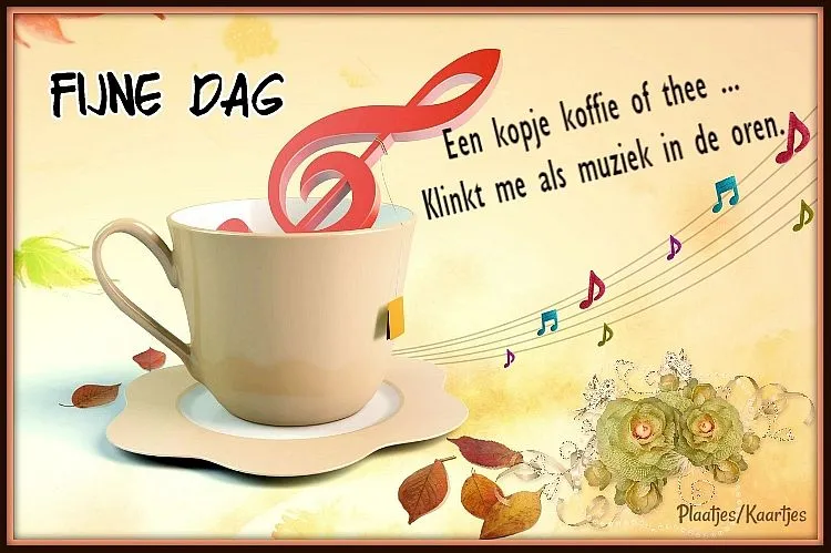 ᐅ goedemorgen afbeeldingen met tekst - Goedemorgen plaatjes Koffiebekertje met muzieknoten, wens voor een fijne dag.