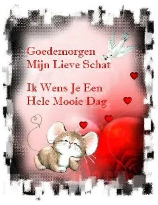 Illustratie met een muis en vogels, met liefdevolle tekst over een mooie dag.