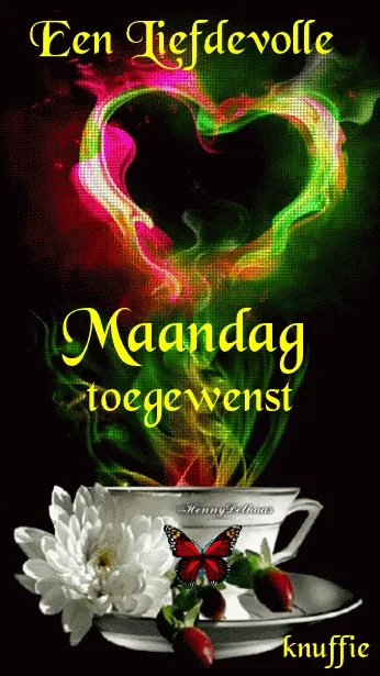 ᐅ goedemorgen fijne maandag - Maandag plaatjes Een kleurrijke afbeelding met een hart en de tekst 'Maandag toegewenst'.