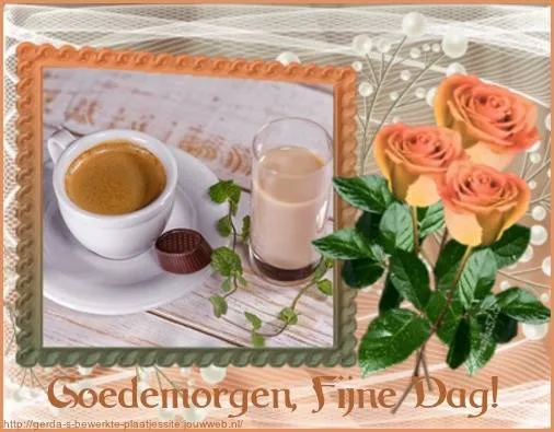 ᐅ goedemorgen fijne maandag - Maandag plaatjes Hete koffie met melk, chocolade en rozen. Tekst: Goedemorgen, Fijne Dag!
