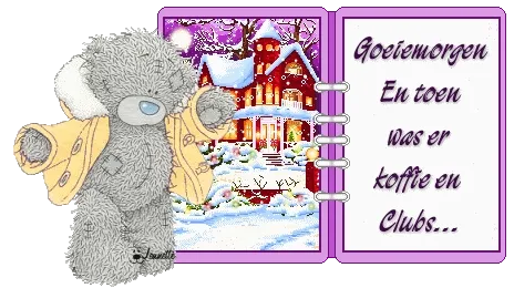 Grijze teddybeer met een badjas voor een knus huis in de sneeuw.