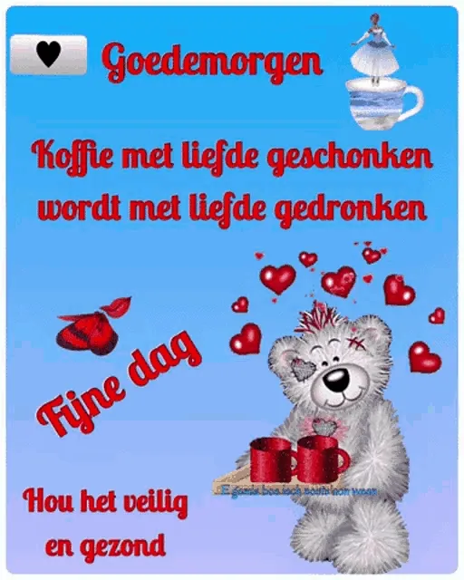 Achtergrond met tekst over koffie en liefde, met een schattige teddybeer en hartjes.