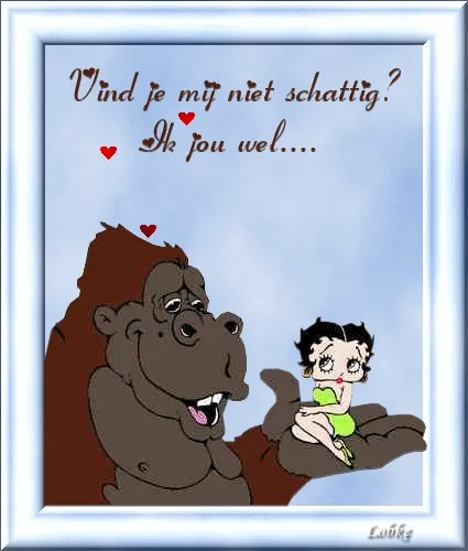 ᐅ goedemorgen lieverd gif - Goedemorgen plaatjes Een cartoon van een gorilla met een meisje op zijn hand, met schattige tekst en harten.