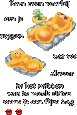 ᐅ goedemorgen lieverd gif - Goedemorgen plaatjes Gele beren liggen op luchtbedden met een drankje, teksten over de week en wensen.