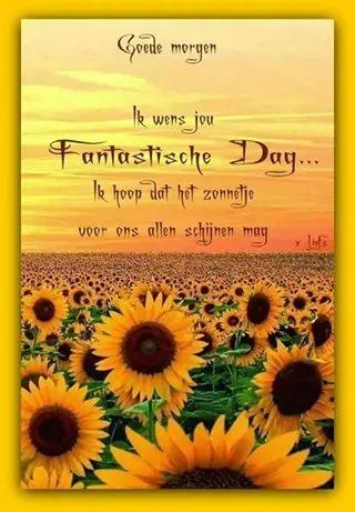ᐅ goedemorgen wensen - Goedemorgen plaatjes Zonneschilderij met zonnebloemen en positieve boodschap voor een geweldige dag.