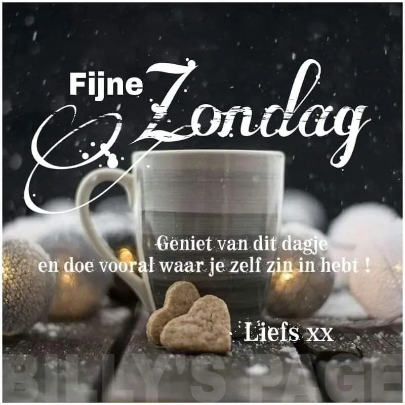 ᐅ goedemorgen zondag - Zondag plaatjes Tekst met een warme boodschap voor een fijne zondag, met een mok en decoratieve elementen.