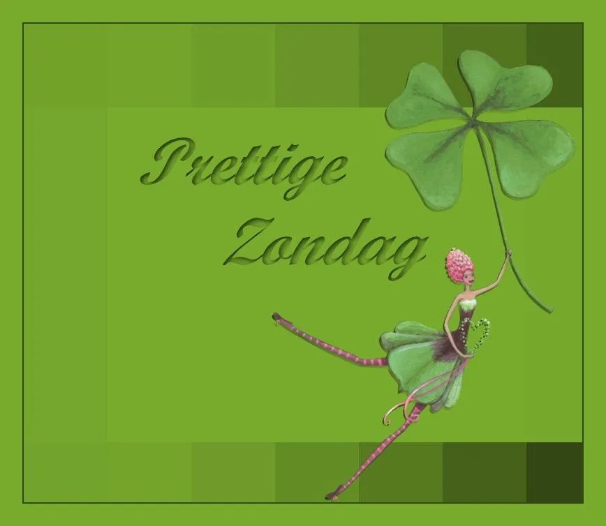 ᐅ goedemorgen zondag - Zondag plaatjes Groene afbeelding met een elfje en de tekst "Prettige Zondag".
