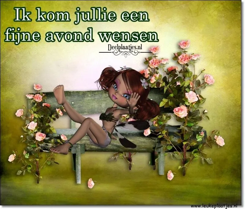 ᐅ grappige pasen humor - Pasen Plaatjes met Berichten en Citaten plaatjes Een pop zit op een bankje omringd door bloemen met de tekst "Ik kom jullie een fijne avond wensen".