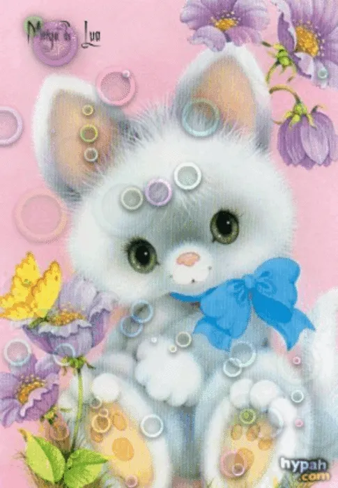 ᐅ grappige pasen humor - Pasen Plaatjes met Berichten en Citaten plaatjes Schattige grijze kitten met blauwe strik, omringd door bloemen en bellen.