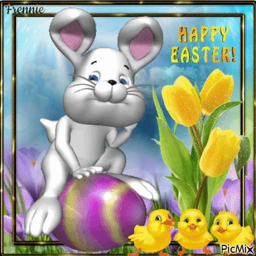 ᐅ grappige pasen humor - Pasen Plaatjes met Berichten en Citaten plaatjes Een schattig konijn op een paasei met gele tulpen en kuikens. Fijne Pasen!