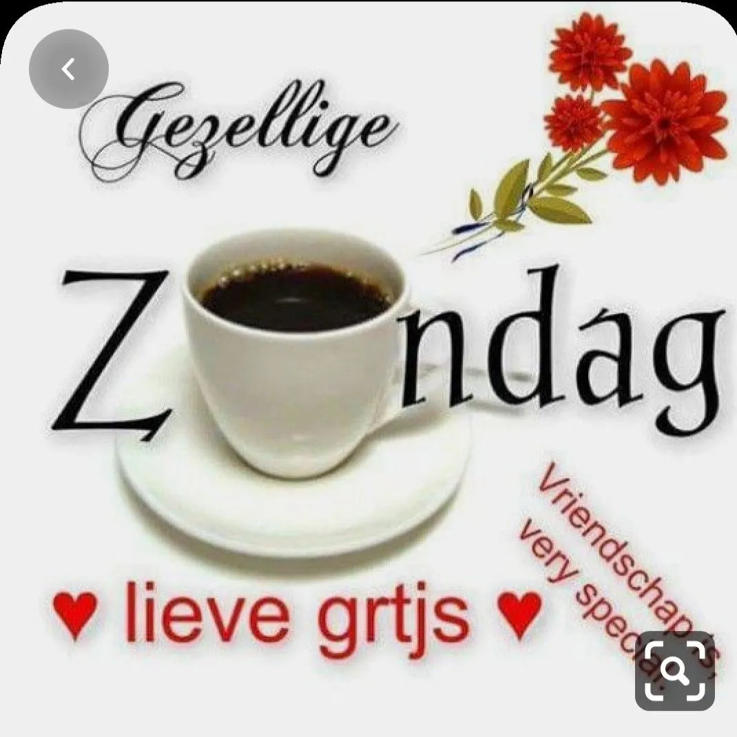 Kopje koffie op een schotel met tekst over een gezellige zondag en vriendschap.