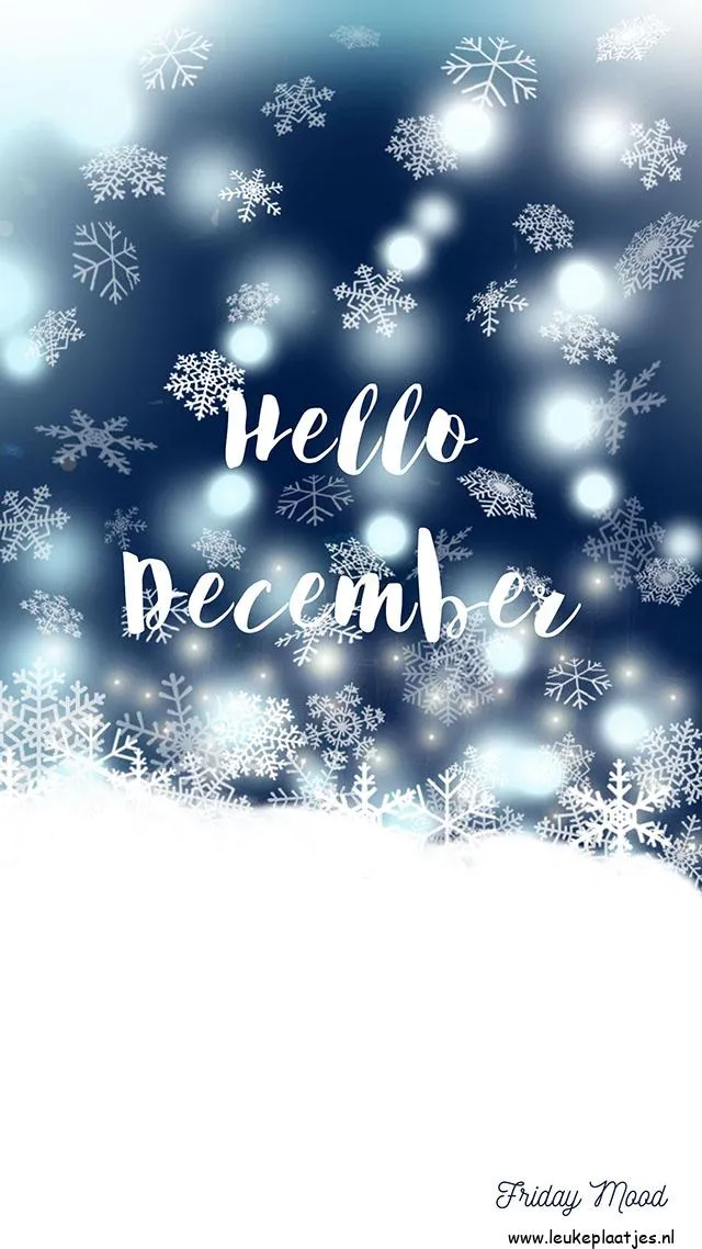 Achtergrond met sneeuwvlokken en de tekst "Hallo December".