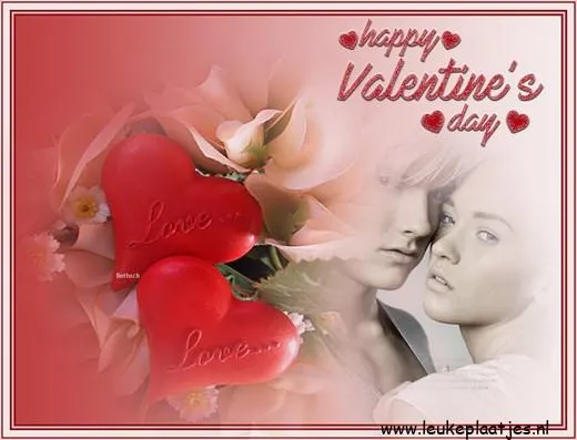 ᐅ happy valentijn - Valentijnsdag plaatjes Twee hartjes en een liefdespaar met een Valentijnsdag boodschap.