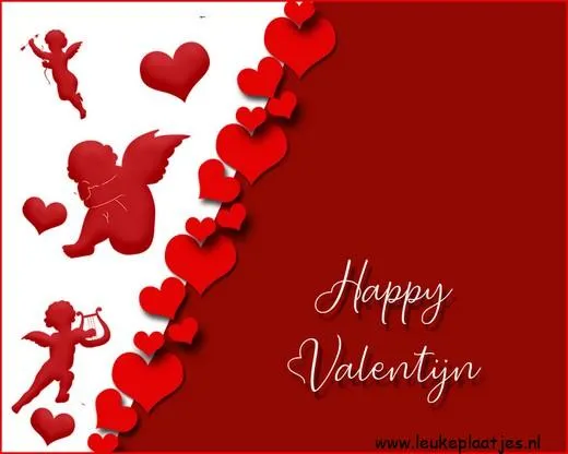ᐅ happy valentijn - Valentijnsdag plaatjes Roze en rode harten met engeltjes, tekst: "Happy Valentijn".