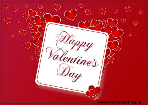 ᐅ happy valentijn - Valentijnsdag plaatjes Rode achtergrond met hartjes en de tekst: 'Happy Valentine's Day'.