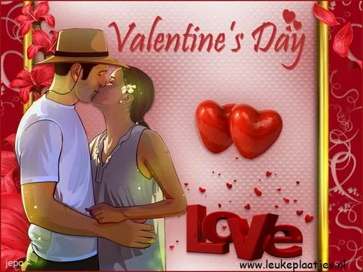 ᐅ happy valentijn - Valentijnsdag plaatjes Koppel kust elkaar met liefdevolle decoraties voor Valentijnsdag.