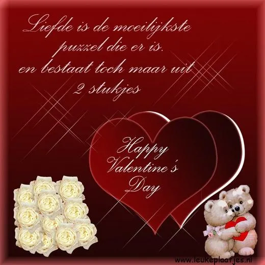 ᐅ happy valentijn - Valentijnsdag plaatjes Rode achtergrond met hartjes, rozen en teddyberen. Tekst: "Fijne Valentijnsdag".