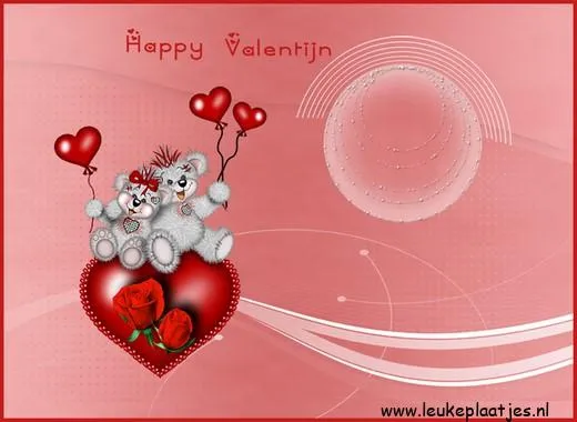 ᐅ happy valentijn - Valentijnsdag plaatjes Twee schattige teddyberen met hartballonnen op een roze achtergrond.
