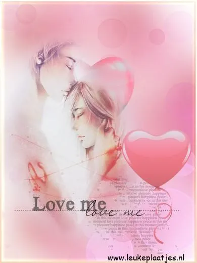 ᐅ happy valentijn - Valentijnsdag plaatjes Twee mensen omhelzen elkaar met roze harten en de tekst "Love me".