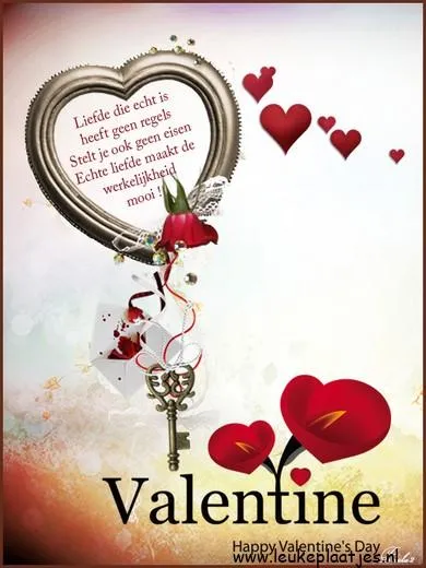 ᐅ happy valentijn - Valentijnsdag plaatjes Valentijnsdag kaart met hart, rozen, en een sleutel. Liefde is zonder regels.