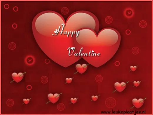 ᐅ happy valentijn - Valentijnsdag plaatjes Rode harten met de tekst "Happy Valentine" op een rode achtergrond.