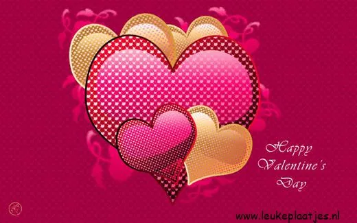 ᐅ happy valentijn - Valentijnsdag plaatjes Roze en gouden harten op een fuchsia achtergrond met tekst voor Valentijnsdag.