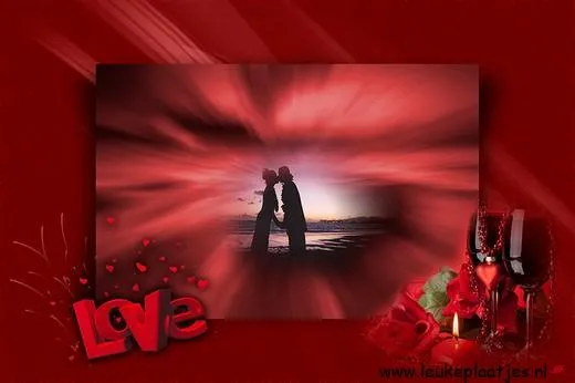 ᐅ happy valentijn - Valentijnsdag plaatjes Silhouet van een stel dat zich kust tegen een rode achtergrond.