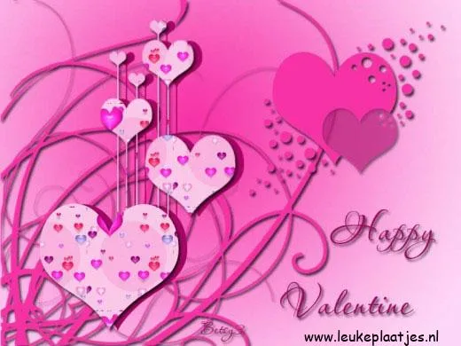 ᐅ happy valentijn - Valentijnsdag plaatjes Roze hartjes met versieringen, tekst 'Happy Valentine' in elegant lettertype.