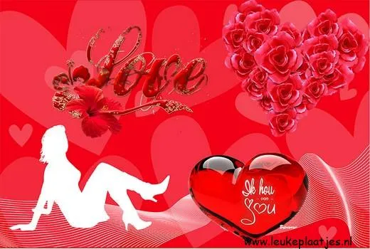 ᐅ happy valentijn - Valentijnsdag plaatjes Kleurige collage met hartjes, bloemen en het woord 'Love'.