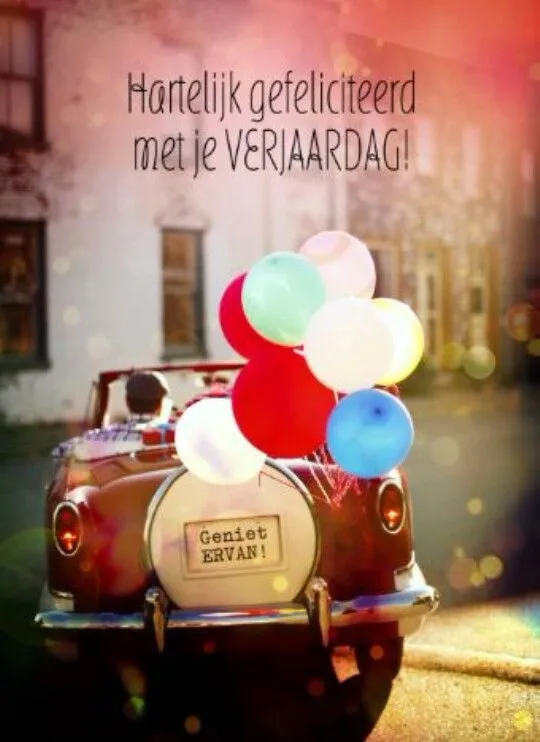 ᐅ hartelijk gefeliciteerd man - Verjaardag plaatjes Een oldtimer met ballonnen, versierd voor een verjaardag. Tekst: "Hartelijk gefeliciteerd!"