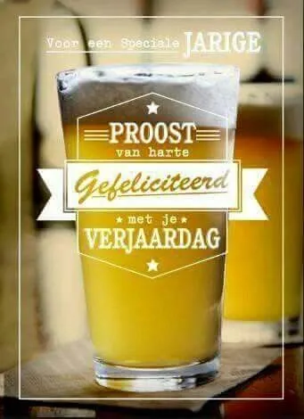 ᐅ hartelijk gefeliciteerd man - Verjaardag plaatjes Een glas bier met een verjaardagswens en de tekst "Proost van harte gefeliciteerd".
