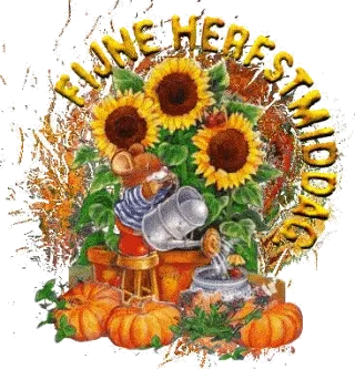 Afbeelding met zonnebloemen, pompoenen en de tekst 'Een herfstmiddag'.