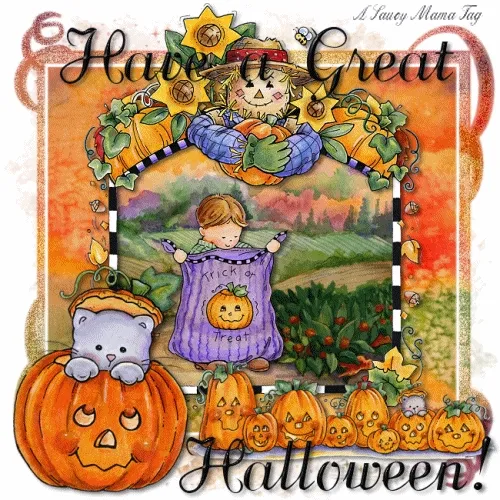 Een kind in een trick-or-treat kostuum, omringd door pompoenen en herfstdecoratie.