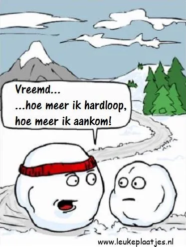 ᐅ humor winter plaatjes - Winter plaatjes Twee sneeuwballen praten over het raar voelen van hardlopen in de sneeuw.