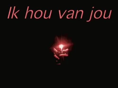 Een hand houdt een lucifer vast, met de tekst "Ik hou van jou" erboven.