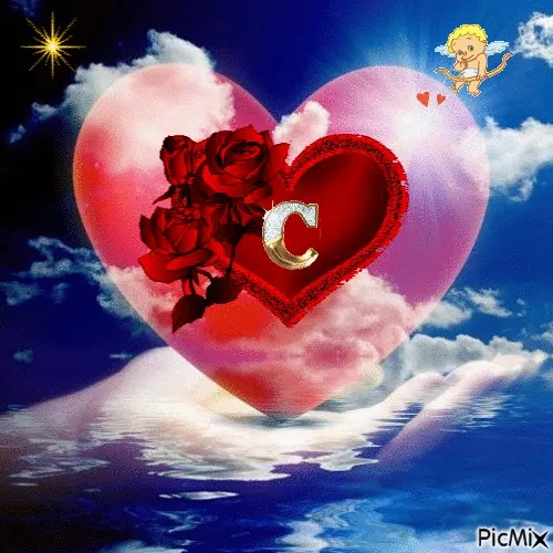 Een hand houdt een groot hart met rozen en een engel die verliefdheid symboliseert.