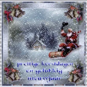 ᐅ kerst gif whatsapp - Kerst plaatjes Sneeuwvlokken vallen boven een huisje, met de tekst "prettige kerstdagen en gelukkig nieuwjaar".