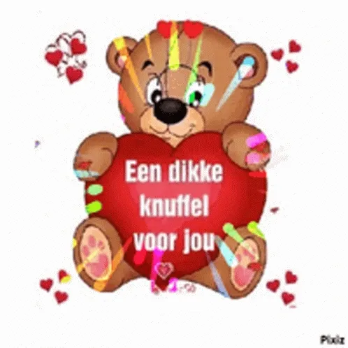 ᐅ knuffel gif whatsapp - Knuffels Plaatjes en Gifs plaatjes Een schattige teddybeer met hart en de tekst: "Een dikke knuffel voor jou."