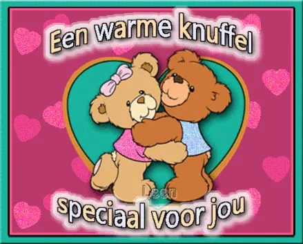 Twee schattige beren omarmen elkaar met een hart op de achtergrond.