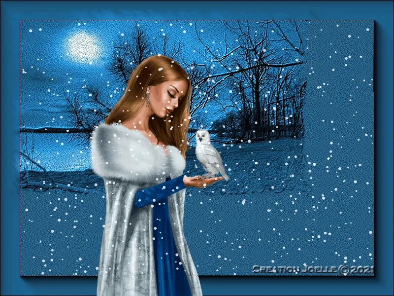 ᐅ koffie plaatje winter - Winter plaatjes Vrouw in een sneeuwlandschap met een witte uil op haar hand.