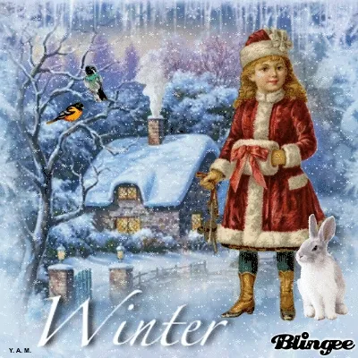 ᐅ koffie plaatje winter - Winter plaatjes Meisje in winteroutfit met dieren en een sneeuwlandschap op de achtergrond.