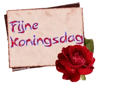 ᐅ koningsdag gif - Koningsdag plaatjes Tekst met de boodschap "Fijne Koningsdag" op een achtergrond met een rode roos.