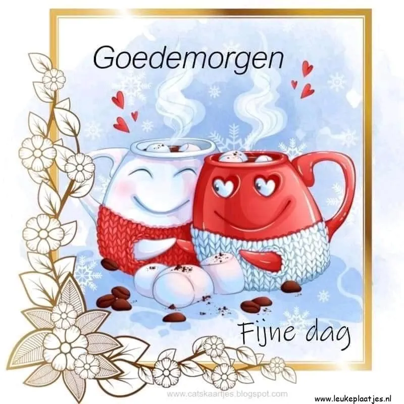 ᐅ liefde goedemorgen lieverd - Liefde plaatjes Twee gezellige mokken met warme dranken en een boodschap voor een fijne dag.
