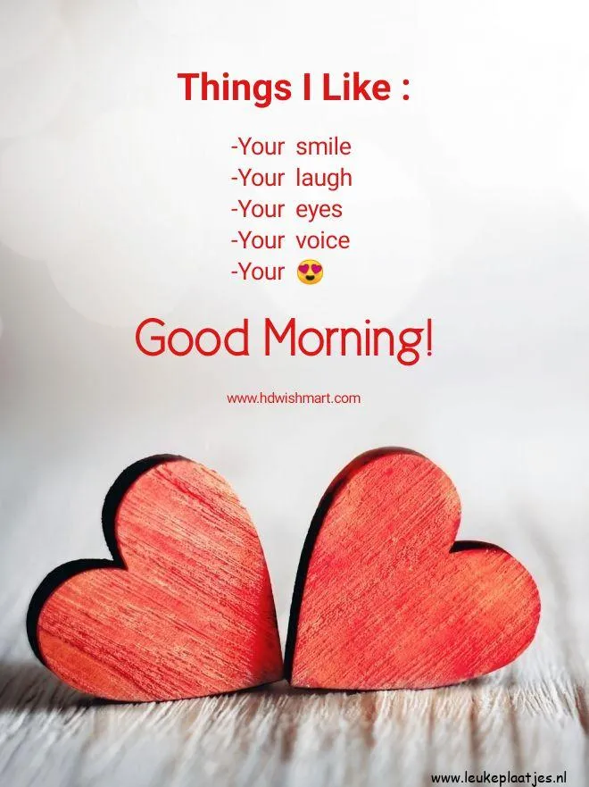 ᐅ liefde goedemorgen lieverd - Liefde plaatjes Twee rode harten met een boodschap over dingen die ik leuk vind. Goede morgen!