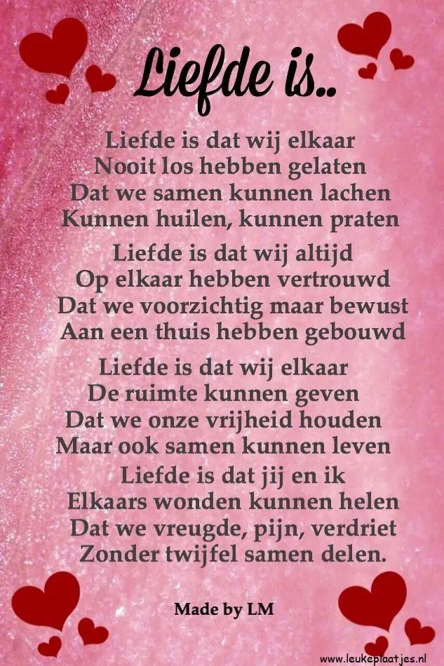 Een gedicht over liefde met hartjes en een warme boodschap.